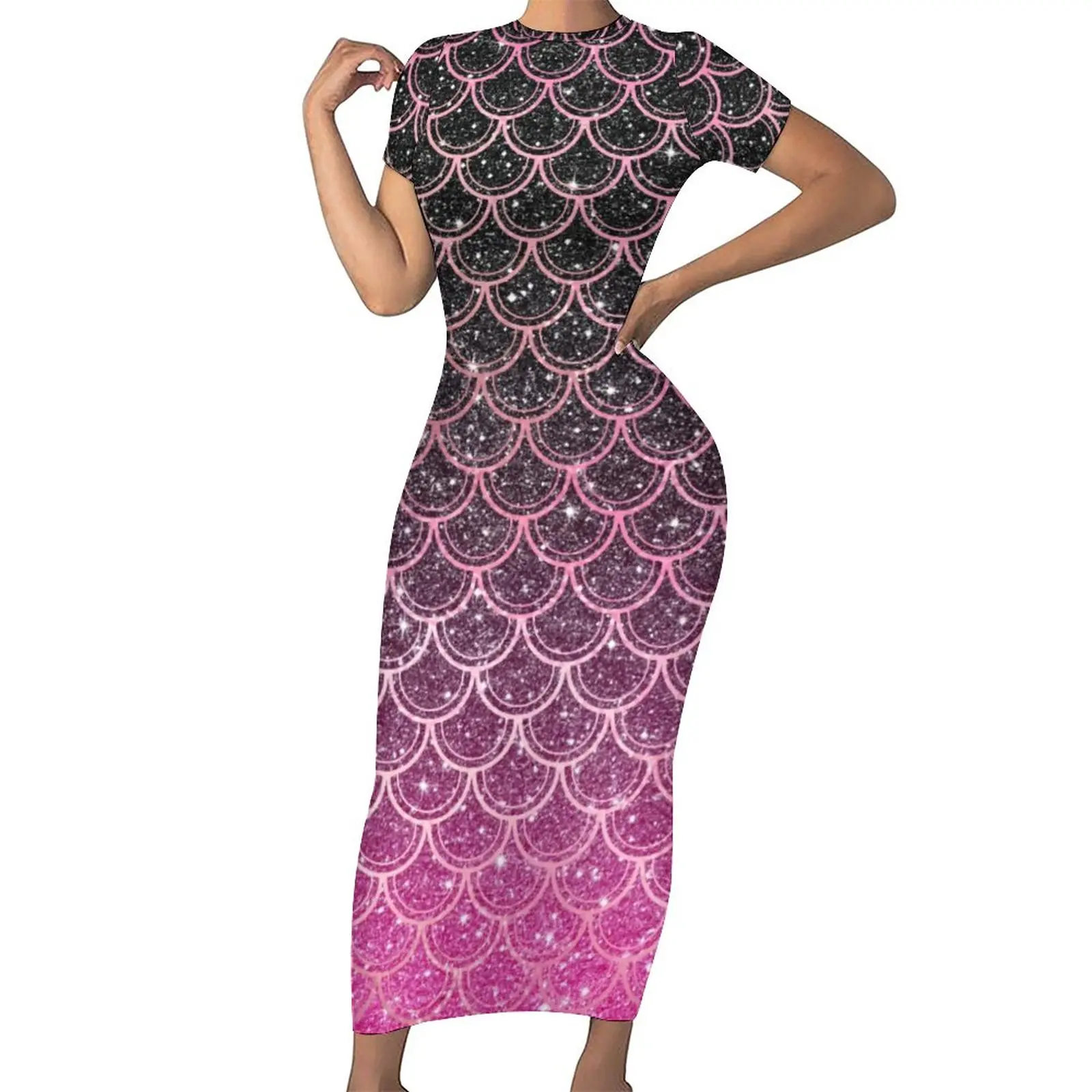 

Облегающее платье с юбкой-годе, блестящим принтом Омбре, милые Макси-платья, праздничная уличная одежда с коротким рукавом, дизайнерское пл...