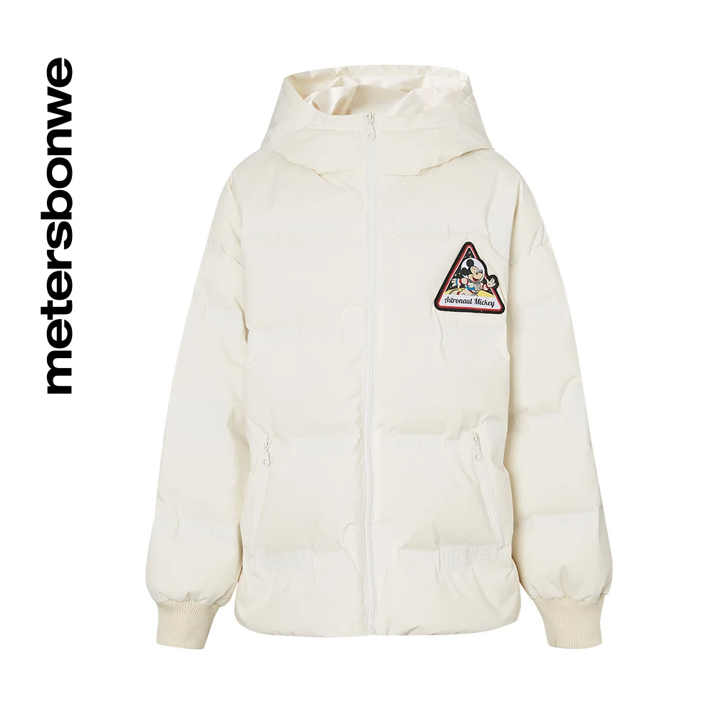 Women's Cartoon Printed Direct Filling Fabric Down Jacket Stand Collar Hooded Short Winter Warm Wear Loose Youth Fashion Outwear