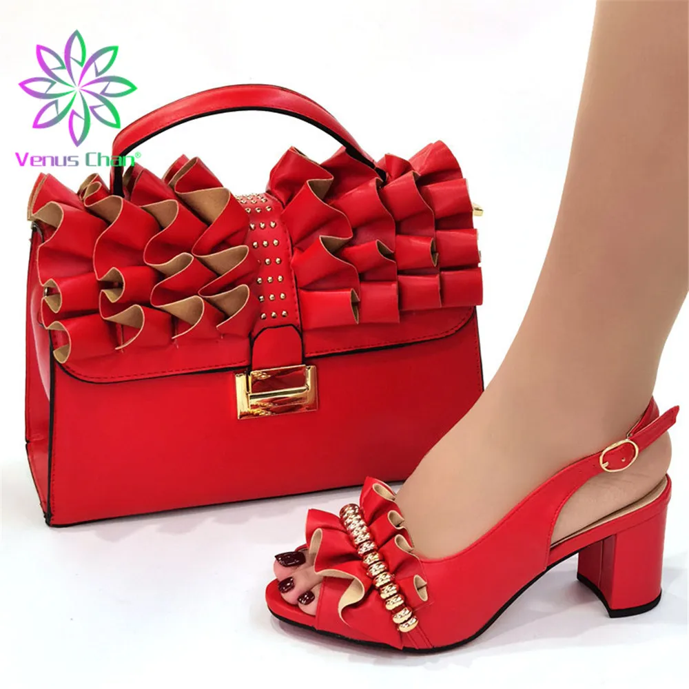 

Fashion High Quality African Shoes and Bag Set Decorated with Rhinestone Special Arrivals Wedding Red Color Nigeriain Shoes
