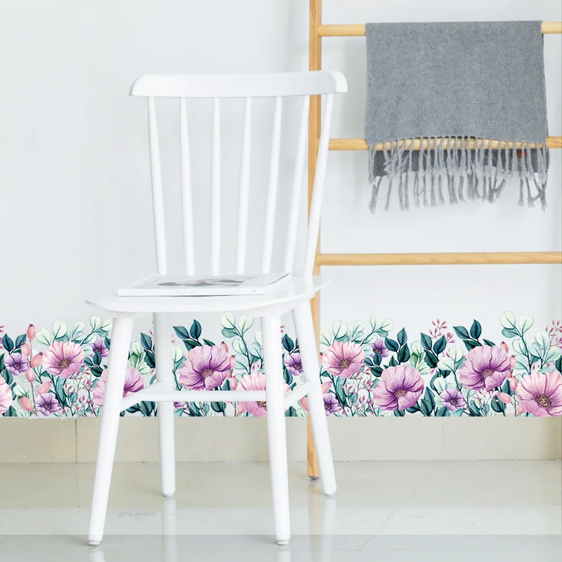 

Purple Flowers Wall Poster for Kitchen Living Room Skirting Line Living Decoration Wall Stickers Waterproof Wallpapers