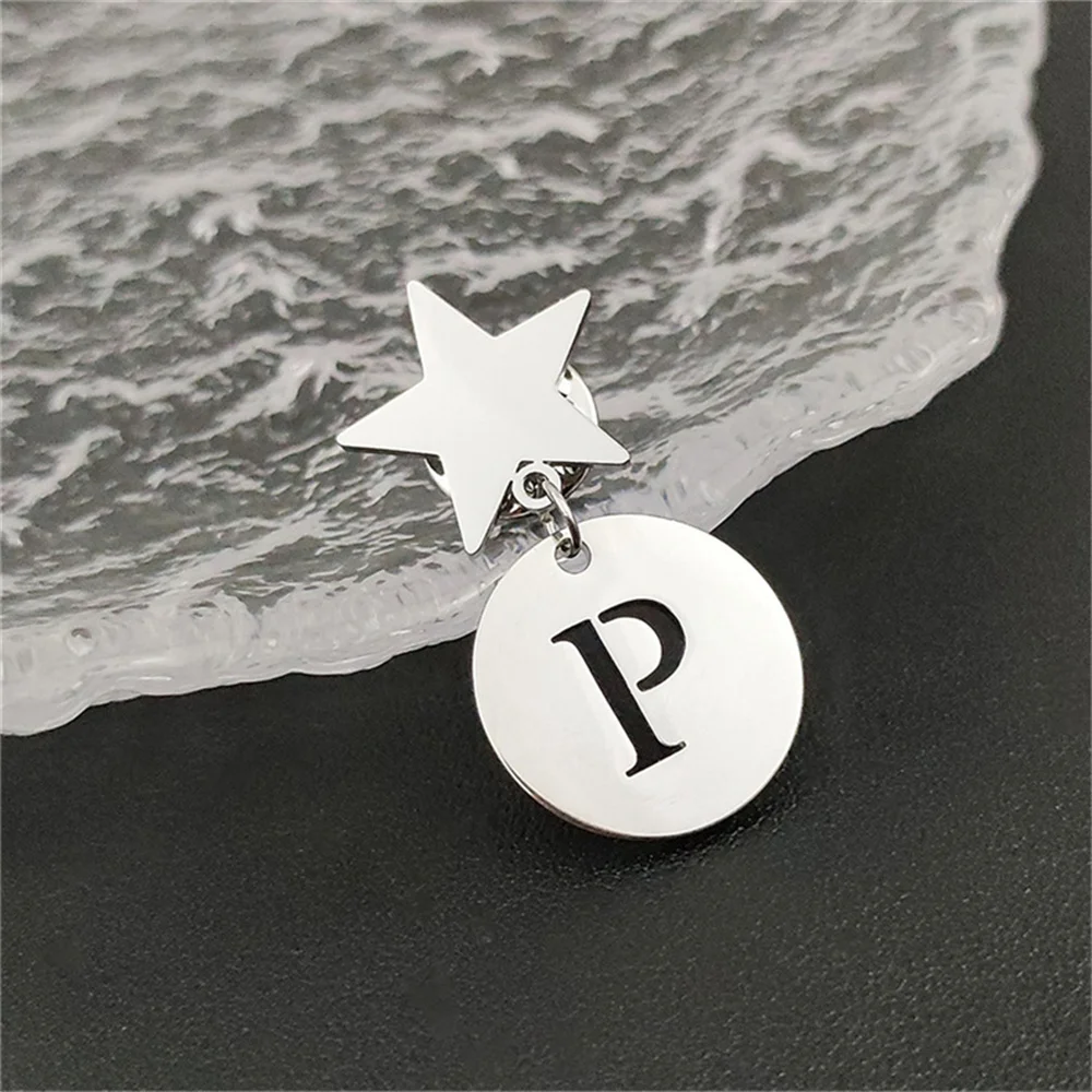 

Trendy Star Brooch Dainty Silver Color Jewelry Brooches For Women Men Stainless Steel Letter Pendant Coat Accessory Fine Present