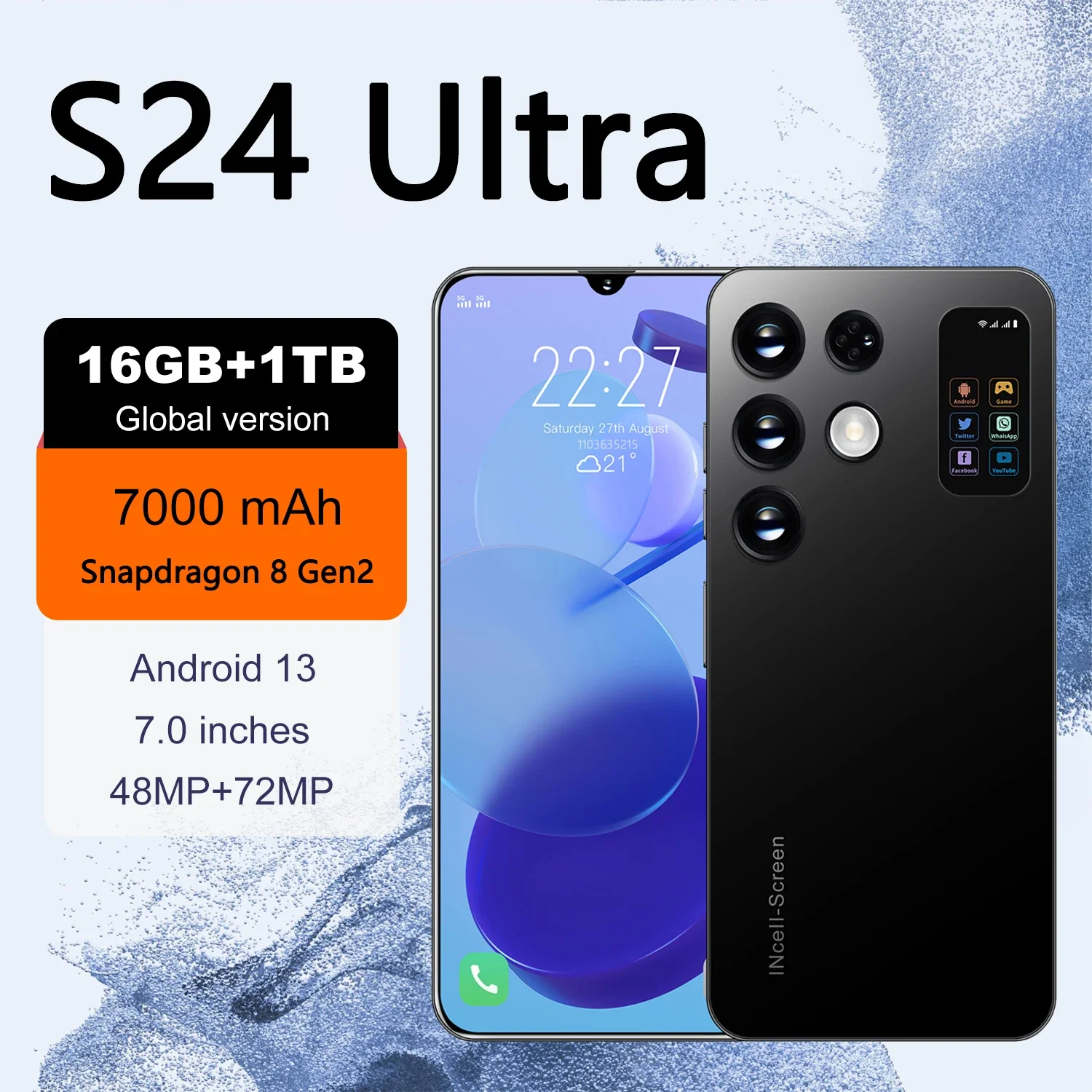Новый смартфон S24 Ultra 7 0 дюйма 16 ГБ + 1 ТБ глобальная версия 7000 мАч 4G/фотосессия 48 Мп