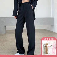 women high waist floor length suits pants spring autumn white loose wide leg pants female office ladies straight long trousers
