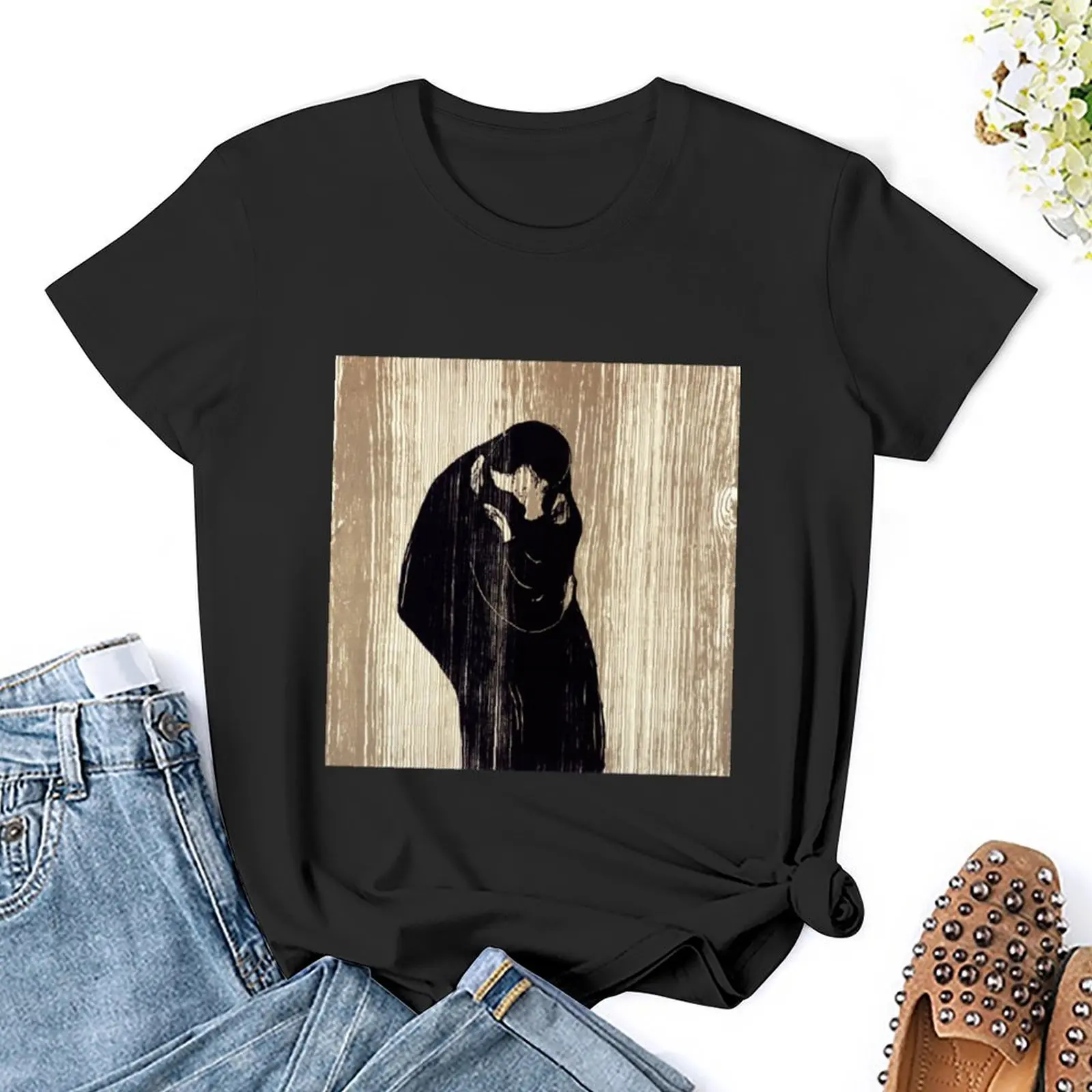 Edvard Munch - Kiss IV 1902 футболка с коротким рукавом футболки для женщин