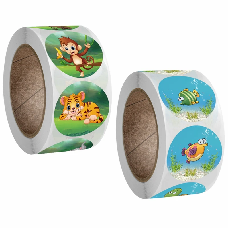 

500 шт., 1 дюймовые наклейки в виде мультяшных животных для детей, Классическая игра, «сделай сам», подарочная упаковка, герметичная наклейка, ...