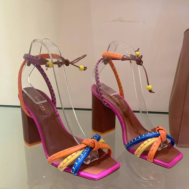 

Women Sandals Color Blocking Brazil Fashion Luxury Twist Designer Brand Women's Shoes Thick with High Heel Sandals Female Shoes