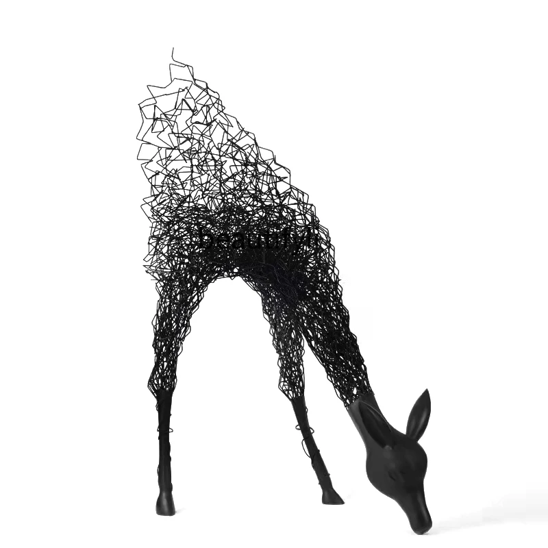 

Yj креативное украшение из нержавеющей стали с оленем лобби GRP Скульптура полый большой пол абстрактные животные металлические украшения