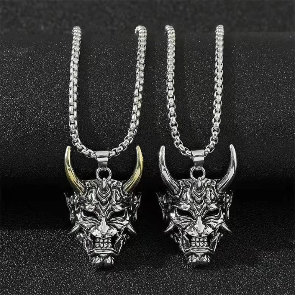 

Vintage Men Demon Anger Skull Necklaces For Male Gothic Punk Skeleton Skull Clavicle Chain Stainless Steel Hiphop Rock Jewelry