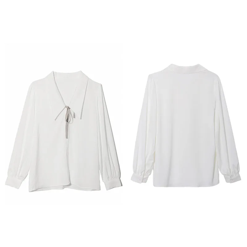 Женская шифоновая рубашка с длинным рукавом белая Свободная блузка во