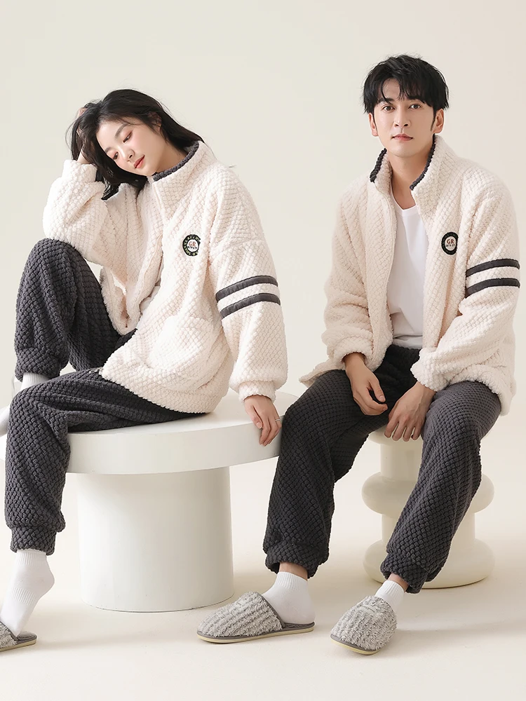 Пижамы для пар мужские и женские зимние коралловые флисовые утолщенные