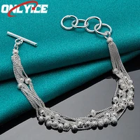 925 sterling silver six fine chain frosted bead bracelet for women fashion glamour party wedding engagement jewelry