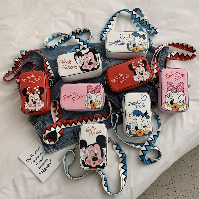 New Kids Mickey Mouse Donald Duck Daisy Cute Print Children Messenger Bags Girls Minnie Square Storage Bag Coin Purse 4-12y