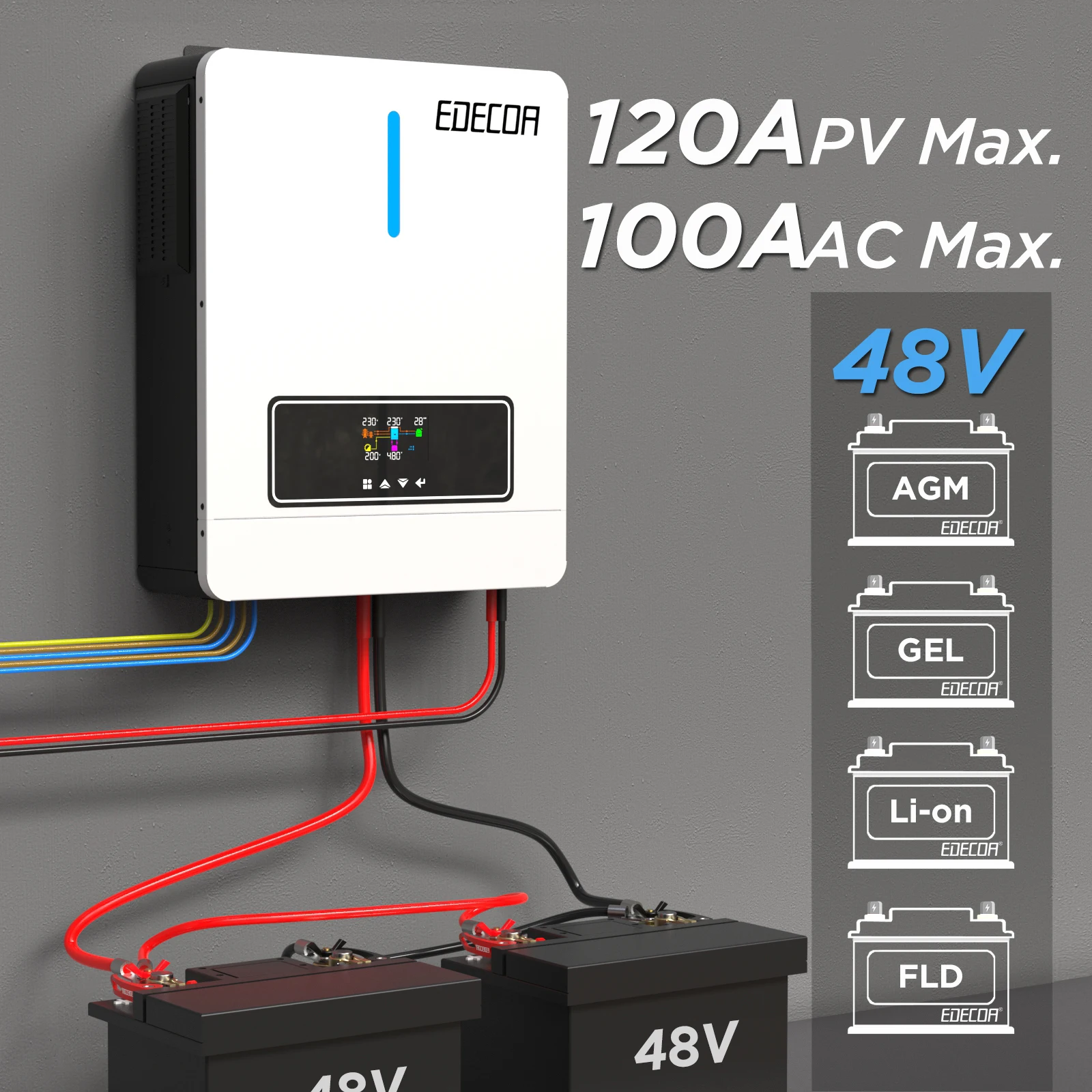 EDECOA 6.2KW гибридный солнечный инвертор 48В 220В 230В MPPT 120A солнечное зарядное