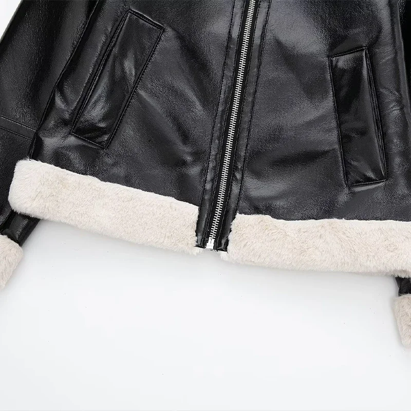 Куртка-бомбер женская черная на молнии спереди модный винтажный наряд из