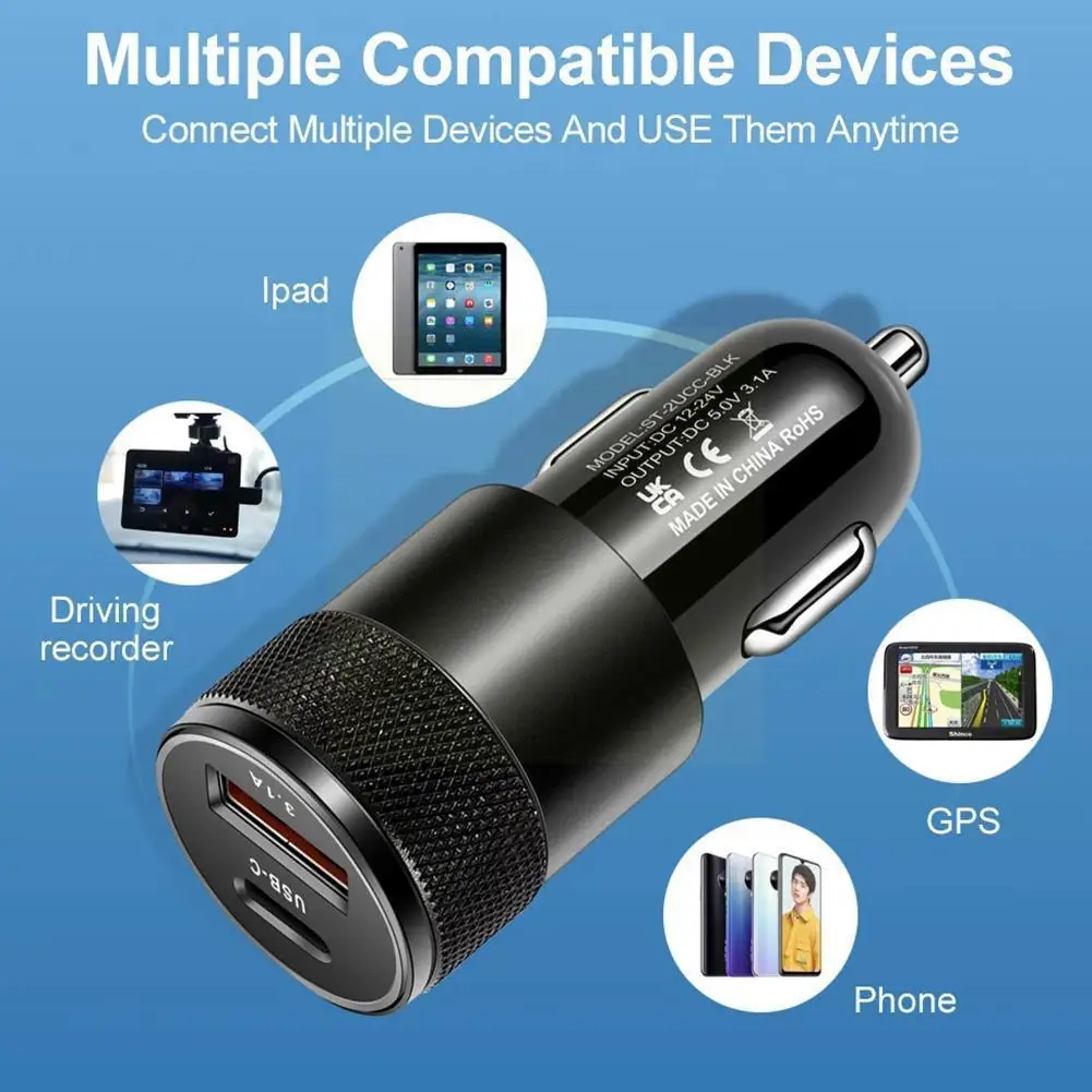 

3.1A Car Charger Dual USB LCD Display Cigarette Socket Lighter QC Car Charger For Iphone 11 Samsung Xiaomi Huawei B6B4