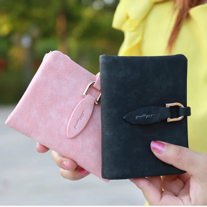 Fashion Women Short Purses  Vintage PU Leather Lady Snap Fastener Short Clutch Wallet Small Matte Women Wallet Female Purse