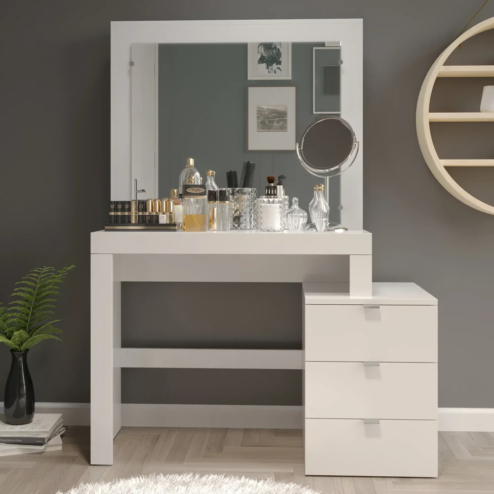 

Modern Vanity Table, White Finish, for Bedroom, Modern Simplicity, Senior Sense of Small Storage Cabinet Integrated Makeup Table