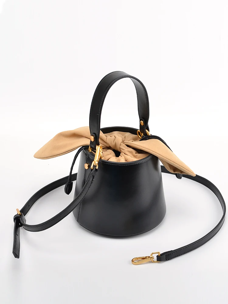 Универсальная сумка-ведро с кроличьими ушками натуральная кожа воловья женская