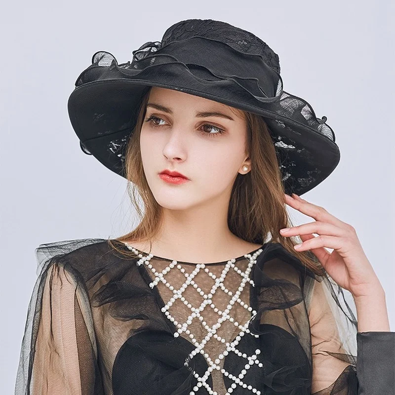 

Temperament New Foldable Ladies Hat Soft Lace Bow Sun Hat Summer Outdoor Sun Protection Sun Hat