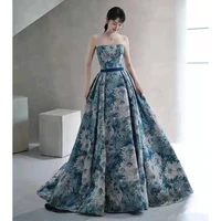elegant fashion prom formal dresses 2022 strapless flower print satin evening party gowns lace up robe de soiree vestidos festa