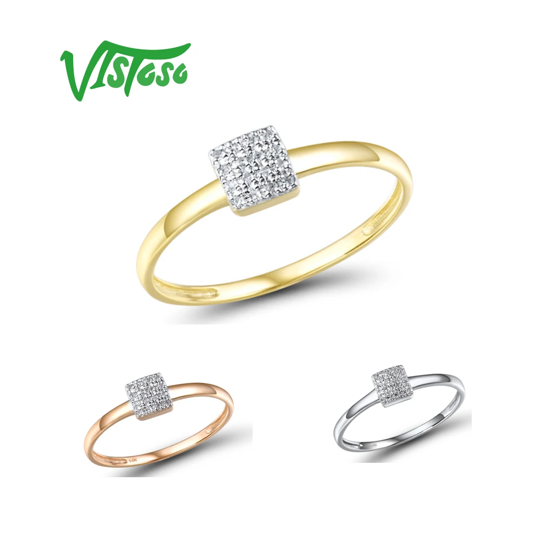 Женское кольцо с квадратными камнями VISTOSO, розовое и белое золото 14 к 585 пробы, со сверкающими бриллиантами, модные ювелирные украшения из драгоценных камней для юбилея и Помолвки