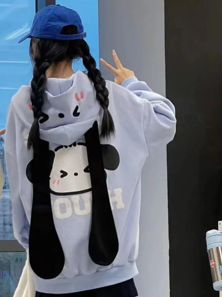 QWEEK Y2k кокетка Kawaii милые Мультяшные принты на молнии толстовки для женщин