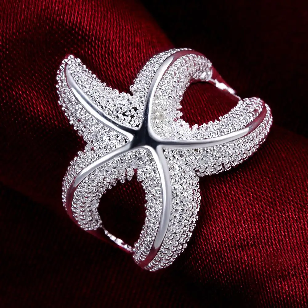 

High quality 925 Sterling Silver fine Big starfish Rings For Women Fashion Party wedding luxury Charms Jewelry Christmas gift