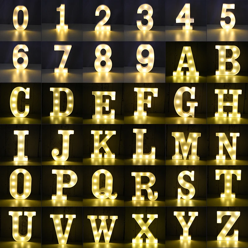 

DIY LED Letter Numbers Night Light 3D Wall Hanging Decoration Wedding Birthday Party Alphabet Digit Symbol Sign without Battery