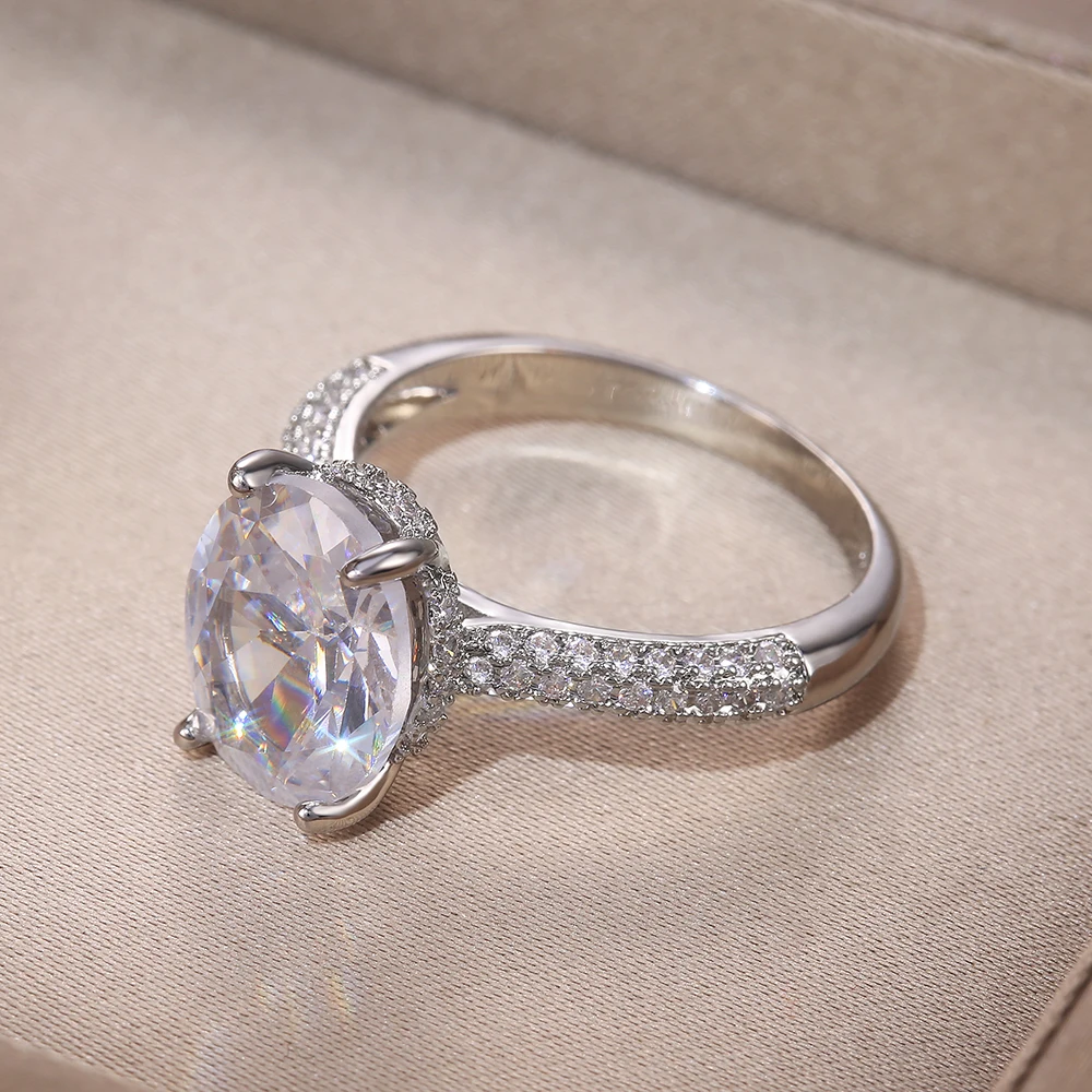 Huitan серебряный цвет изящный Овальный кубический цирконий камень женское