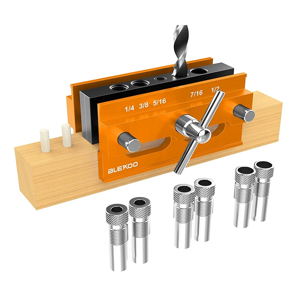 

Self Centering Doweling Jig Kit, Drill Jig for Joiner Set, Adjustable Width Drilling Guide Accessory Gold