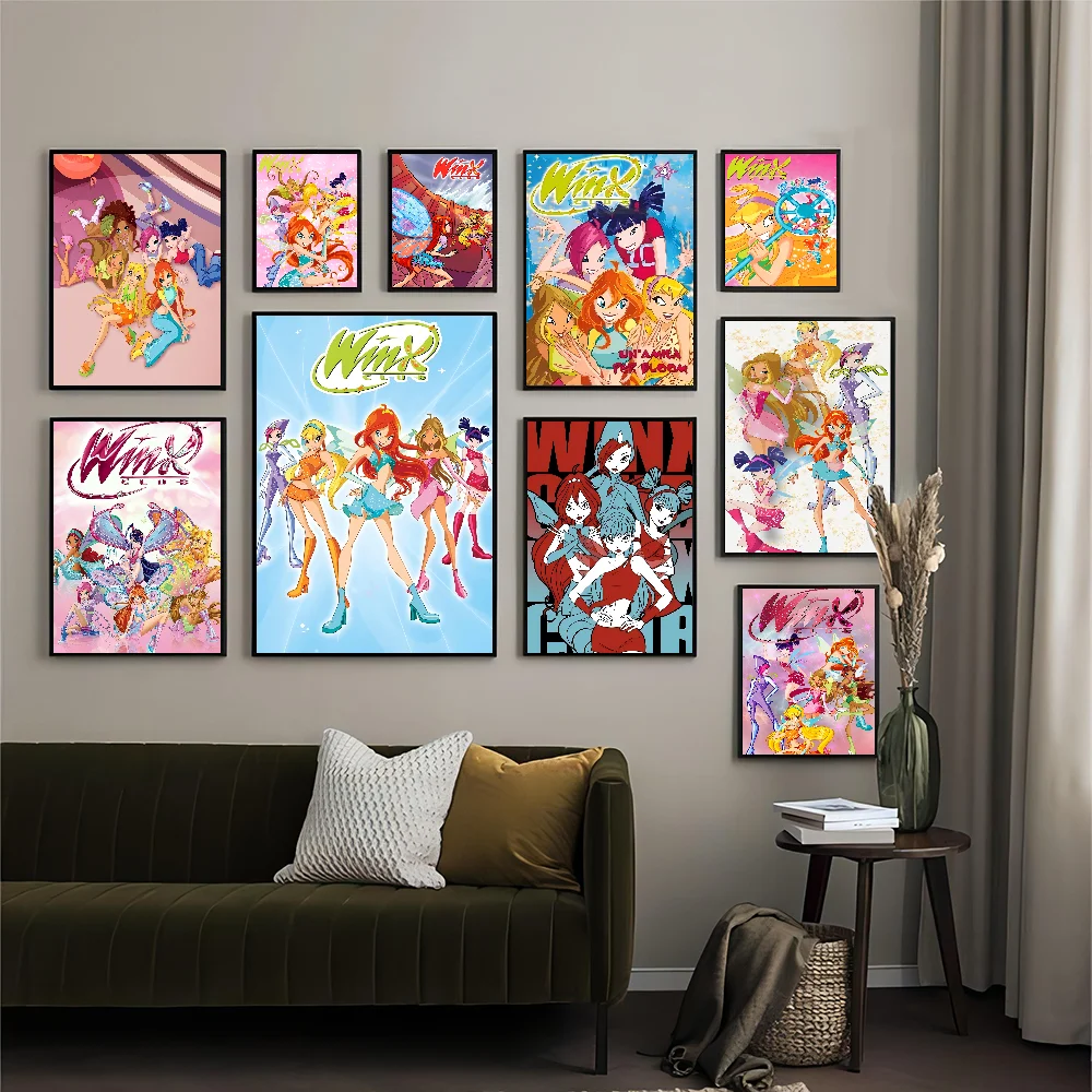 Girl-W-Winx Anime Posters Sticky Decoracion Painting Wall Art White Kraft Paper Decor