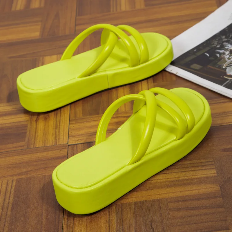 2023 Summer Women Casual Platform Slippers Fashion Open Toe Flat Heel Flip Flops Ladies Outdoor Beach Slides Shoes Plus Size 43