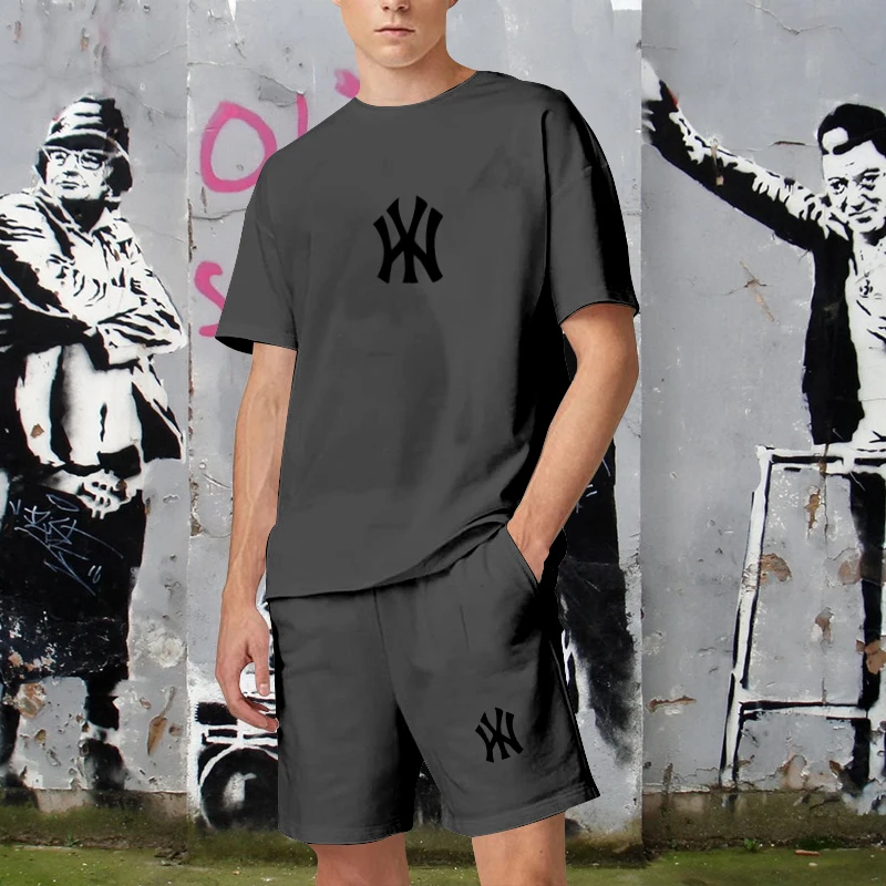 Mens Cotton Luxury Brand T-Shirts Sets Summer Man Shorts Suits Leisual Tees Tops Fashion Sportwear Oversized 2 Piece Streetwear
