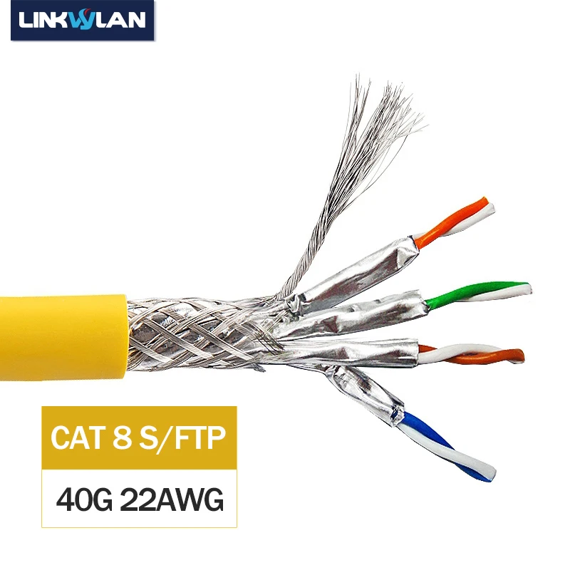 

LINKWYLAN RJ45 CAT8 кабель 40G 2000 МГц SFTP экранированный монтажный кабель 22AWG бескислородная медь LSZH CPR DCA оболочка поддержка 4ppoe