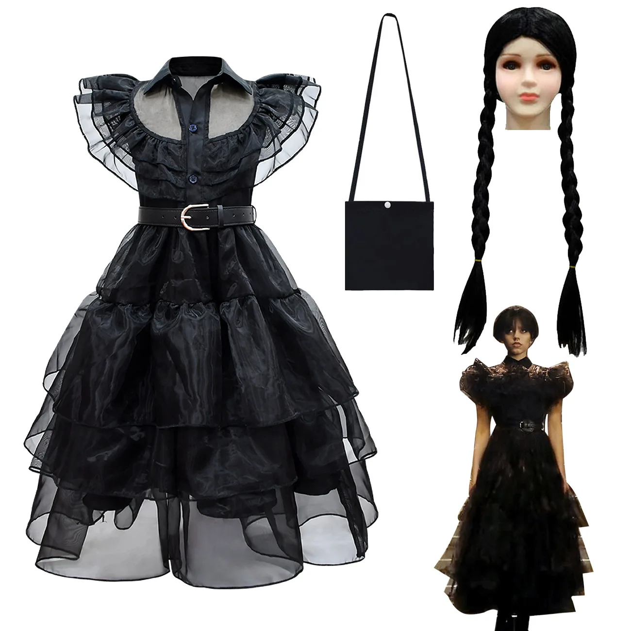 

Wednesday Addams Cosplay For Girl Costume 2023 New Vestidos For Kids Girls Mesh Party Dresses Carnival Costumes 5-14 Years Old