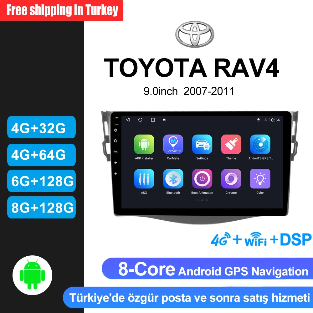 

8 Core CPU 9.0inch DSP Carplay Radio FM Video Android 4G Wifi GPS Navigation for Toyota RAV4 2007 2009 2010 2011 Car DVD Player