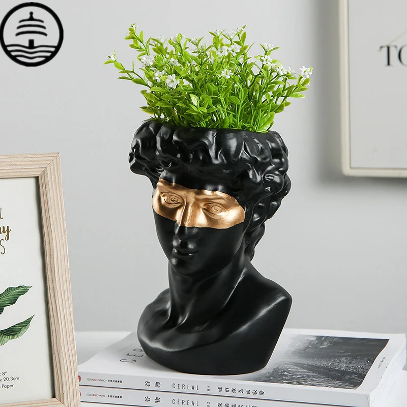 

GUANG BAO TA Nordic Arts David Vase Art Sculpture Head Portraits Statue Ceramics Craft Succulent FlowerPot Home Decoration R5765