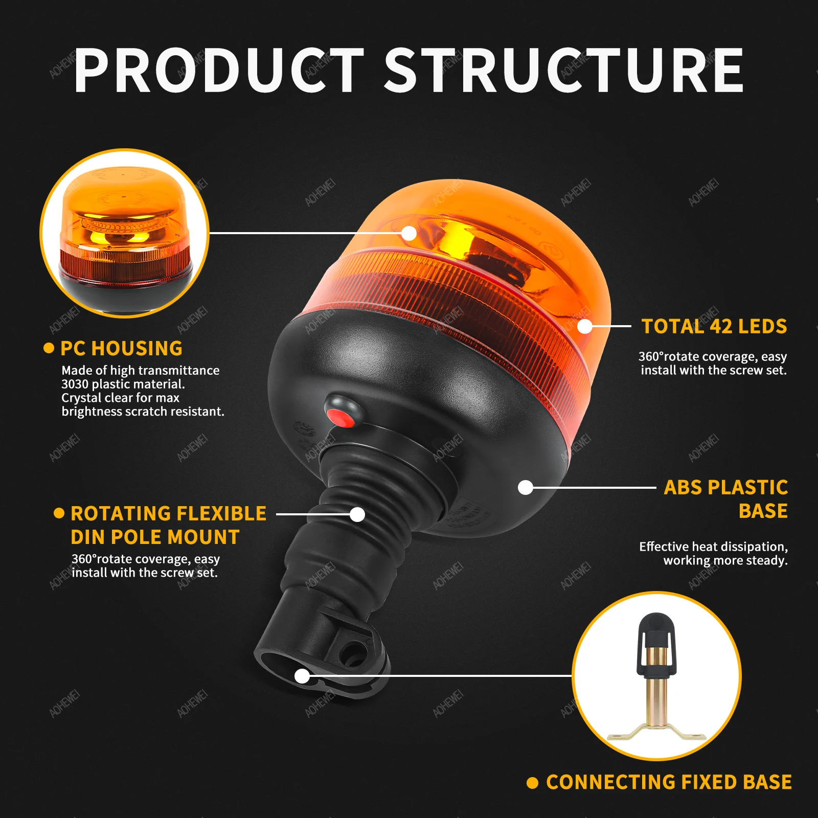 AOHEWEI 42 светодиодный 12 В/24 В аварийный стробоскопический маяк 10 режимов