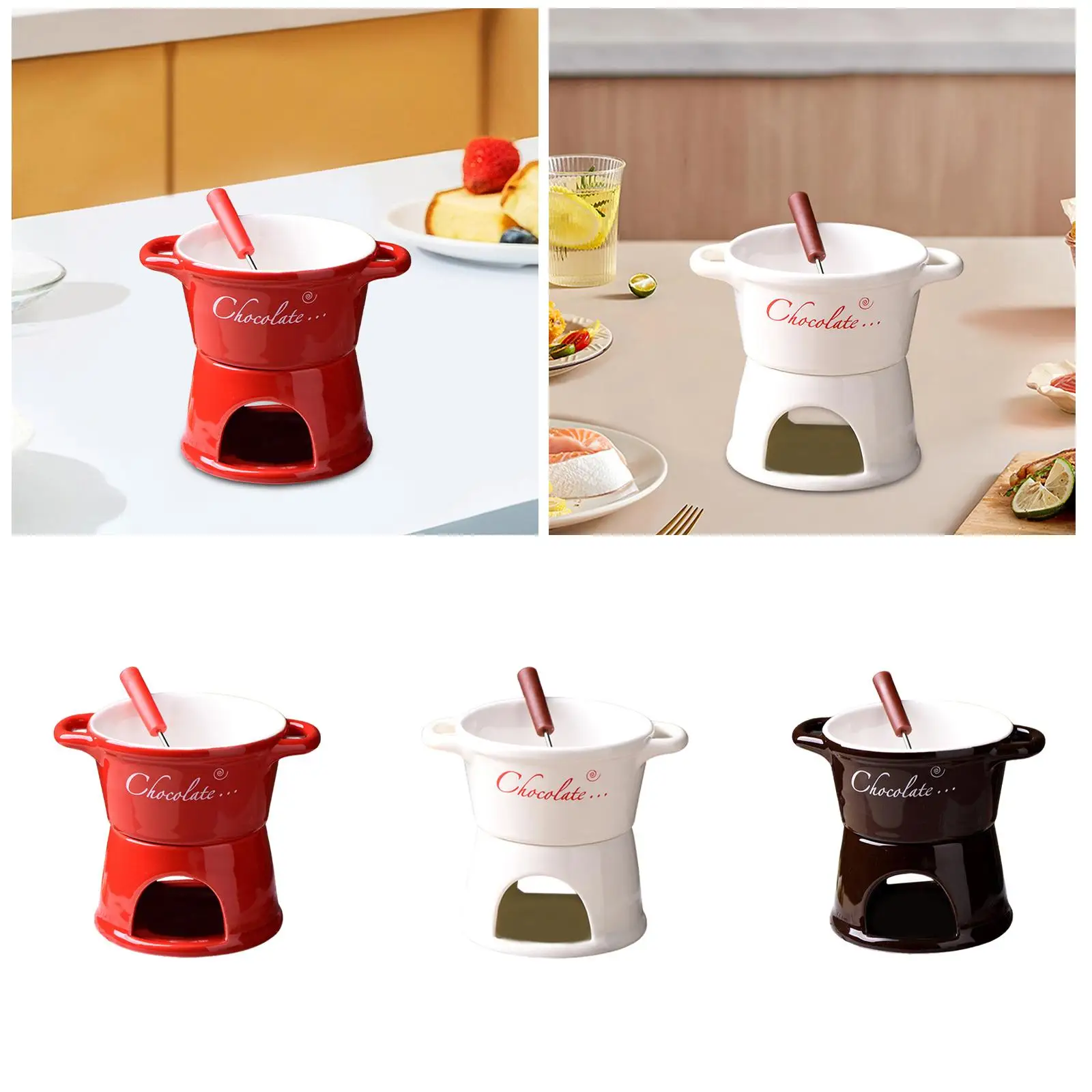 Chocolate Fondue Pot Cookware Melt Hot Bowl Set for Dinner Party Wedding