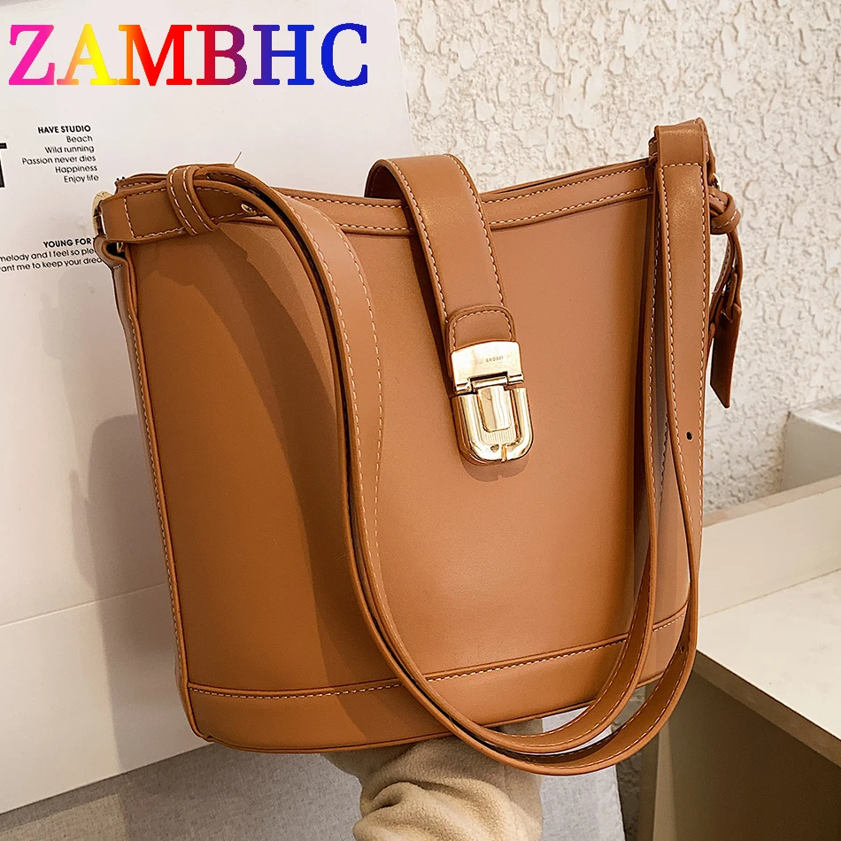 

Small PU Leather Bucket Bag for Women Designer Brand Shoulder Crossbody Bags 2023 Spring Trend Lock Female Purse and Handbag Box