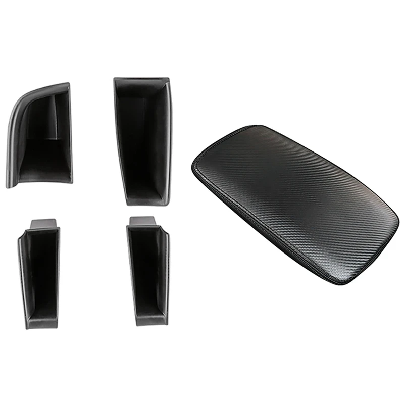 

2 Set Car Accessories: 1 Pcs Center Console Leather Armrest Cover & 1 Set Door Handle Storage Box Tray Organizer