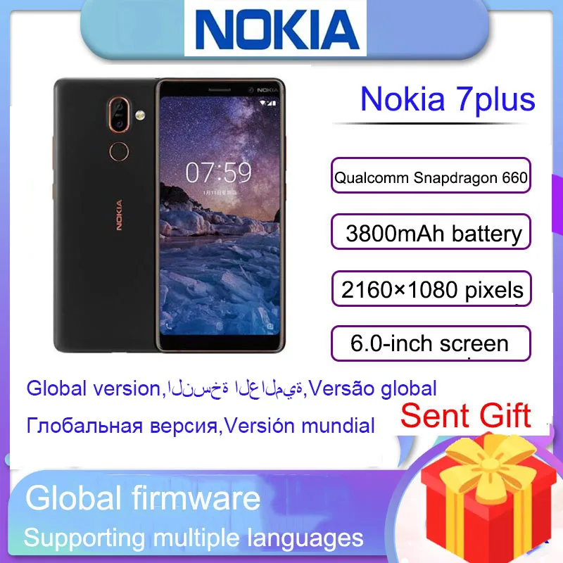 

Смартфон Nokia 7 plus, полноэкранный, две SIM-карты, 4 Гб, 6 ГБ, 64 ГБ