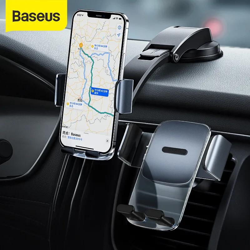 

2022 New Baseus Car Clamp Phone Holder Air Vent Mount For iPhone Samsung Huawei Car Holder Stand Vertical And Landscape Stable