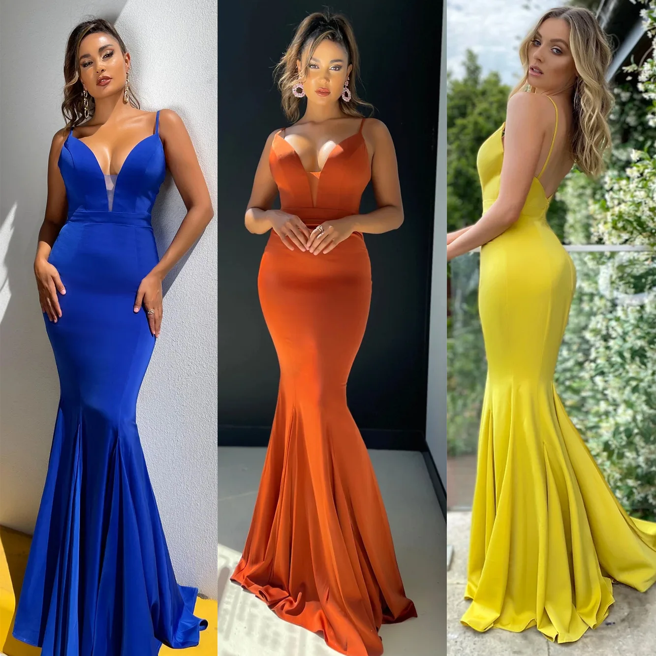 

V Neck Evening Dress Women Wedding Guest Party Gown Sexy Spaghetti Strap Robes Club Elegant Floor-Length Cocktail Prom Dresses