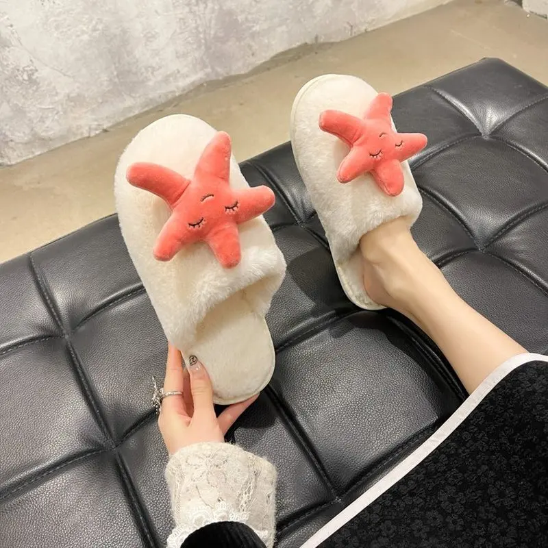 

2022 NEW Lovely Cotton Slippers for Women Winter Comfortable Thick Bottom Fur Mop Simple Warm Head Fluffy Slippers