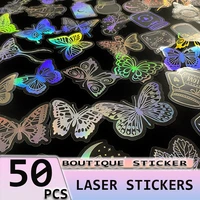 50pcs art holographic laser stickers holographic transparent pet hand tent for laptop motorcycle car bicycle waterproof deals