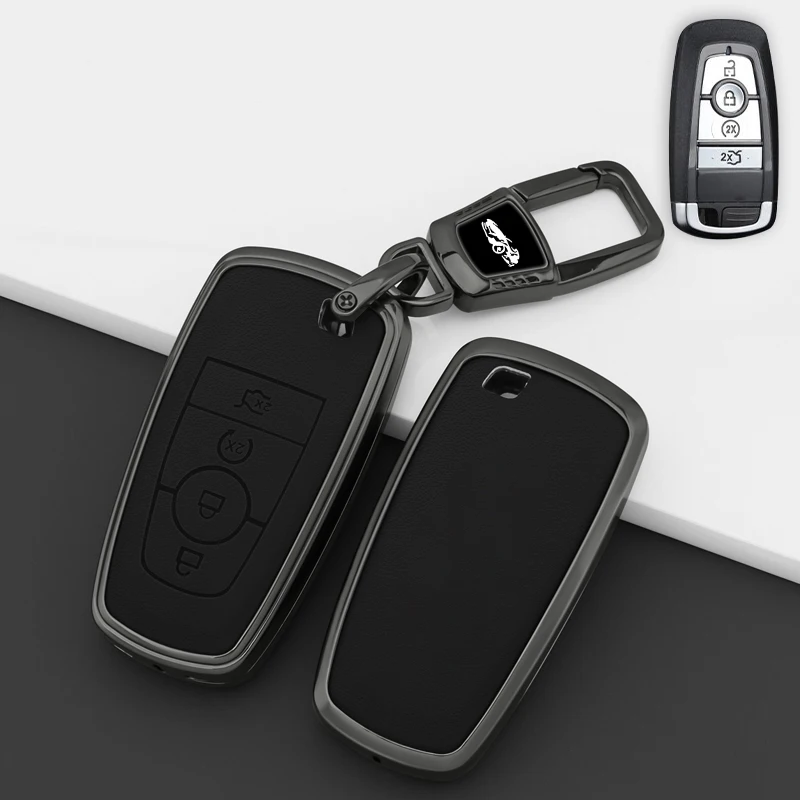 

Кожаный Чехол Для Ключей С 4 Кнопками Для Ford Edge Fusion Mustang Explorer Escape F150 F250 F350 F450 Ecosport Raptor - Чехо...