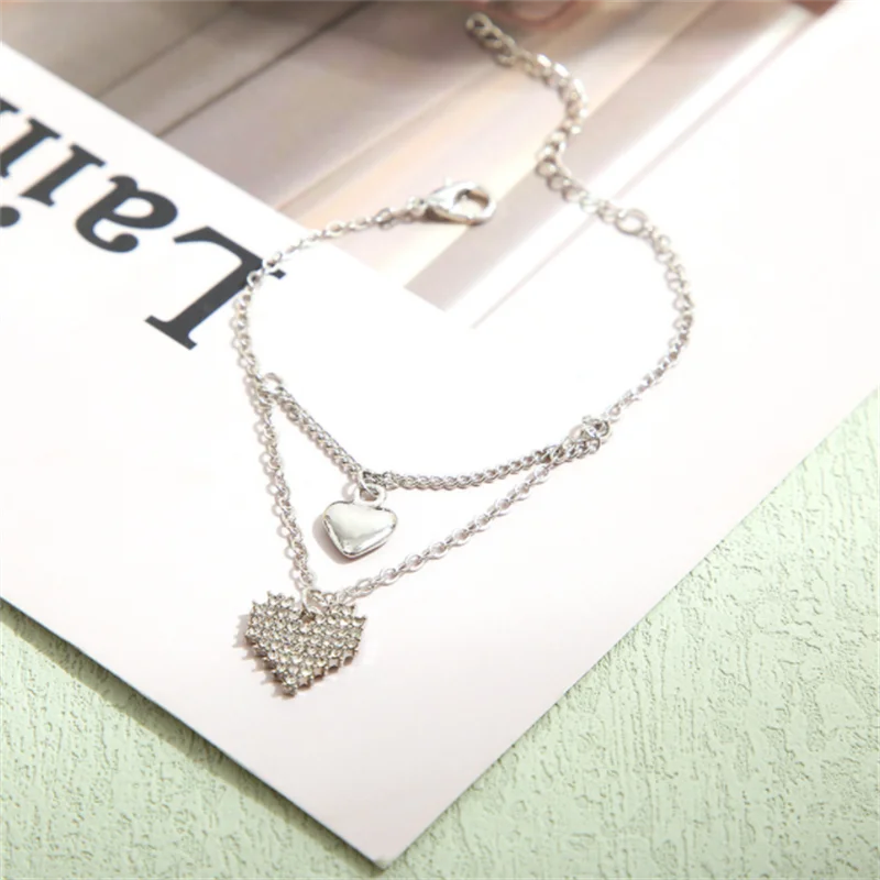 

Classic Love Heart Pendant Bangles Fashion Double Layer Bracelet Luxury Bracelets For Woman Модные браслеты