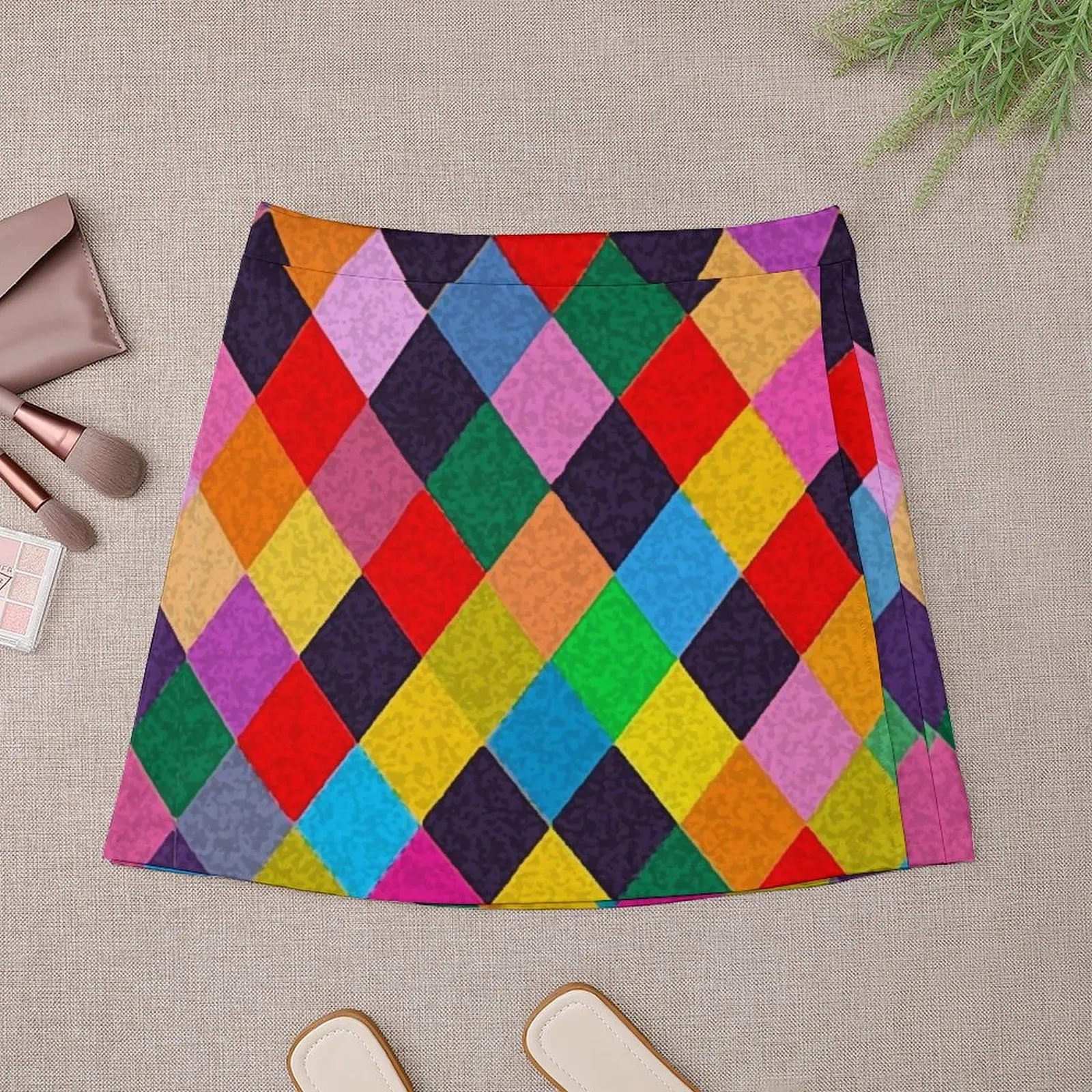 MARDI GRAS HARLEQUIN PATTERN Красочная мини-юбка с ромби Bulgan Lumini одежда платье