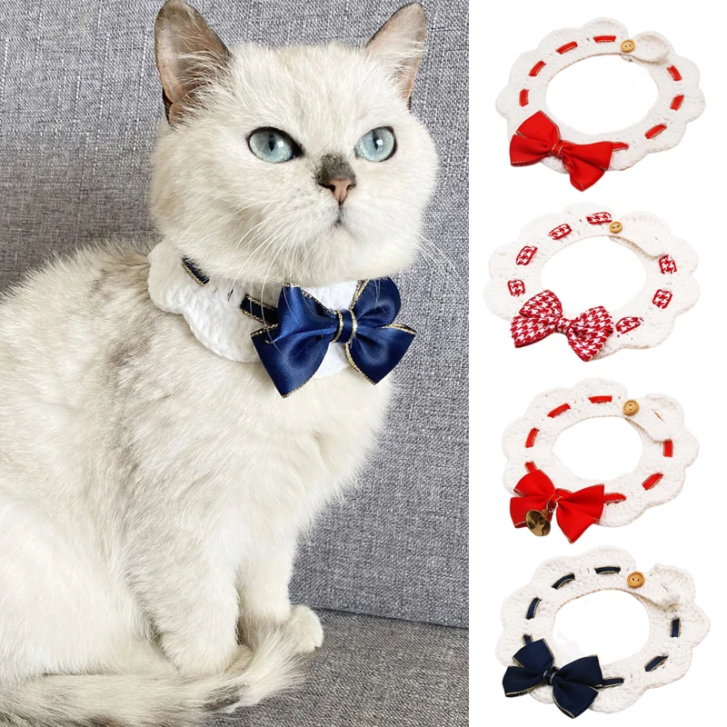 

Маленький женский вязаный крючком галстук-бабочка, милый вязаный шарф, ожерелье для домашних животных с бантом, ожерелье для щенка, кошки